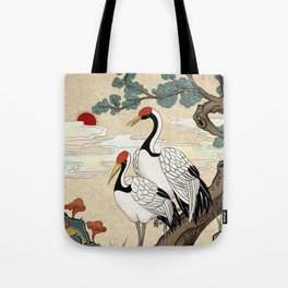 Minhwa: Pine Tree and Cranes B Type Tote Bag