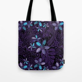 Hawaiian Purple Tiare Tribal Jungle Print Tote Bag