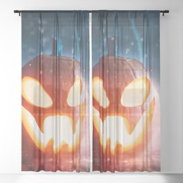 Spooky Halloween Pumpkins in Forest Sheer Curtain