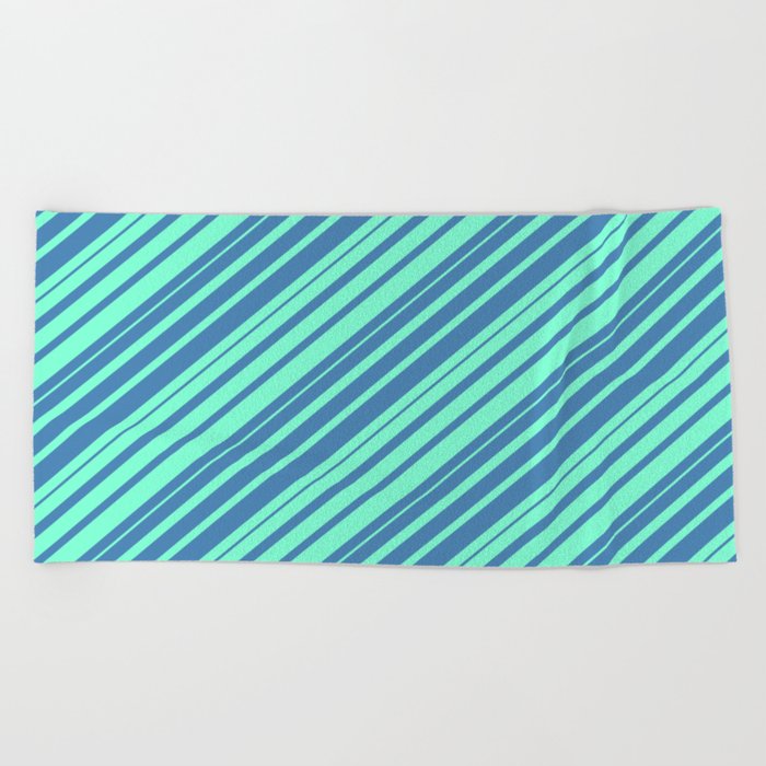 Blue & Aquamarine Colored Striped/Lined Pattern Beach Towel