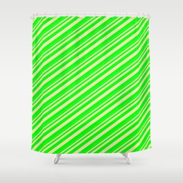[ Thumbnail: Pale Goldenrod and Lime Colored Stripes/Lines Pattern Shower Curtain ]
