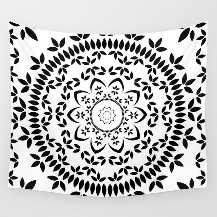 Floral mandala in black and white Wall Tapestry