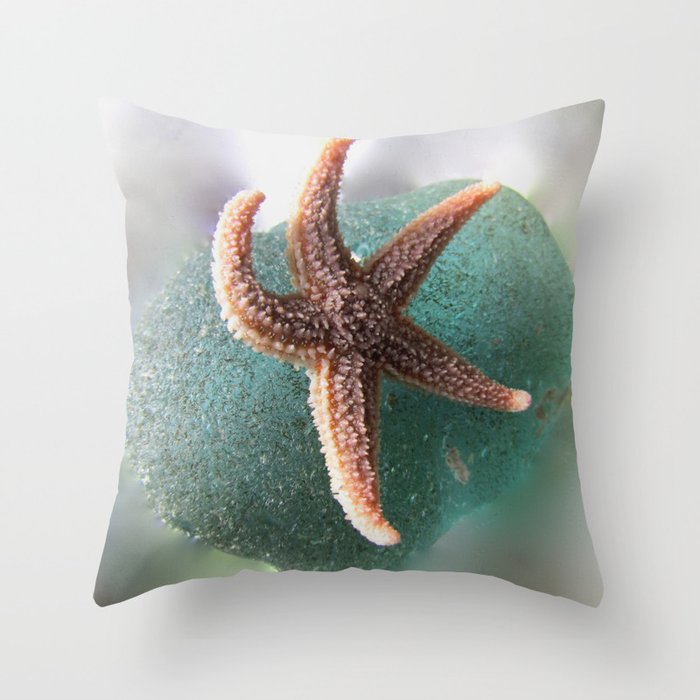 Starfish on Ocean Blue Sea Glass Throw Pillow