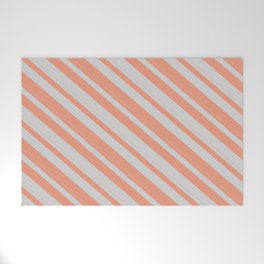 [ Thumbnail: Light Gray & Dark Salmon Colored Lines/Stripes Pattern Welcome Mat ]