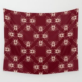 Nature Honey Bees Bumble Bee Pattern Red Beige Wall Tapestry