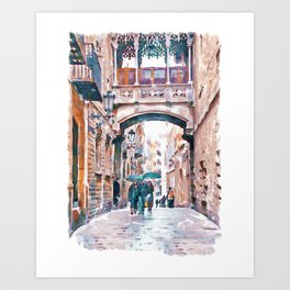 Carrer del Bisbe - Barcelona Art Print