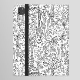 COLORING BOOK JUNGLE FLORAL DOODLE TROPICAL PALM TREES WITH TOUCAN in BLACK AND WHITE iPad Folio Case
