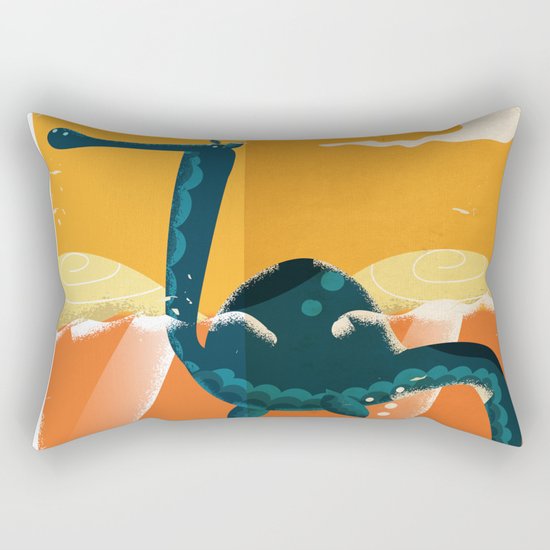 Loch ness Scotland highlands vintage travel cartoon, Rectangular Pillow