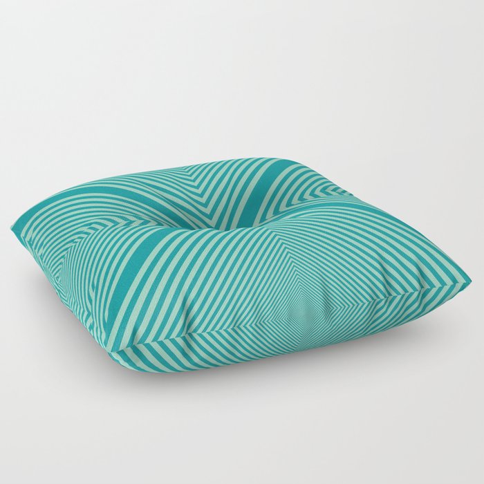 Psychedelic X Geometric Pattern - Viridian Green and Pearl Aqua Floor Pillow
