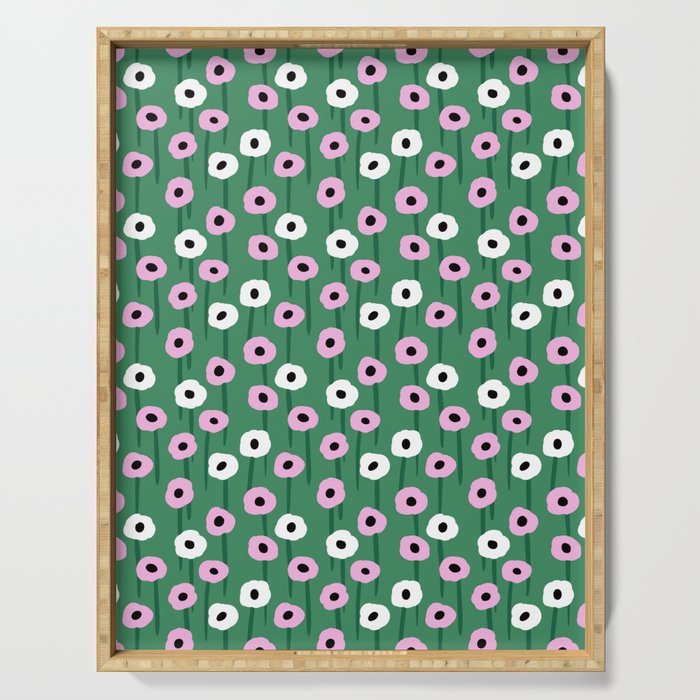 Abstract Poppies Pink & Green Serving Tray