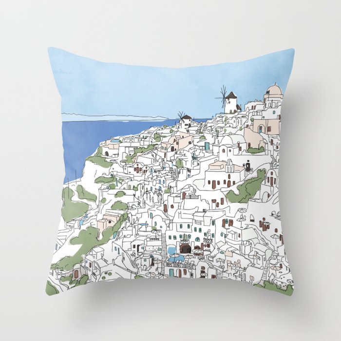Santorini Greece Contemporary Throw Pillow