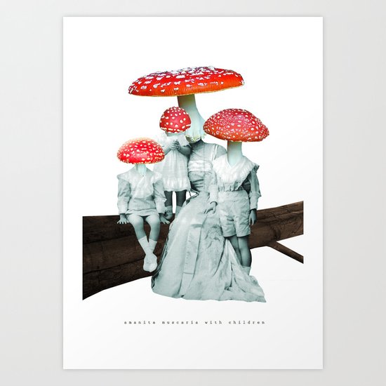 amanita muscaria with children Art Print