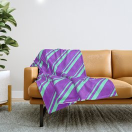 [ Thumbnail: Aquamarine & Dark Orchid Colored Striped/Lined Pattern Throw Blanket ]