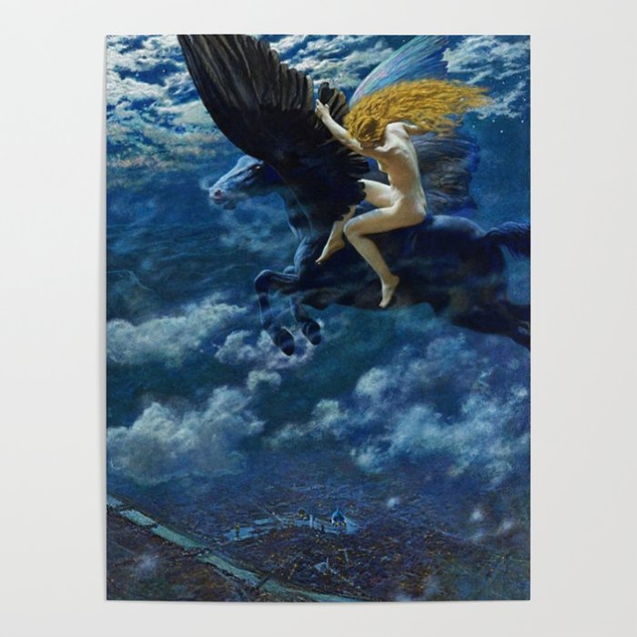 Classic Masterpiece 'Dream Idyll, Female Valkyrie Warrior & Pegasus over London' Poster