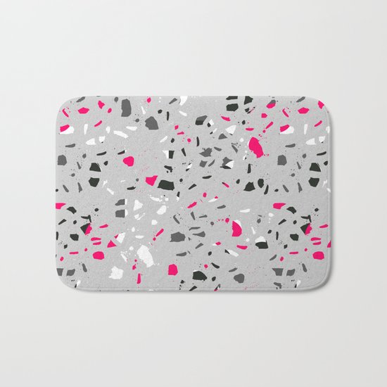 Terrazo grey pink black and white minimal pattern urban modern edgy trendy socal bklyn austin Bath Mat