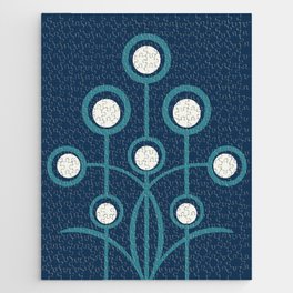 Art Deco geometric flowers - teal and indigo Jigsaw Puzzle
