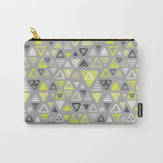 Summer Yellow Triangles on Grey Carry-All Pouch