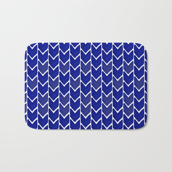 Chevron indigo blue painting watercolor abstract minimal modern brushstrokes painterly decor dorm Bath Mat