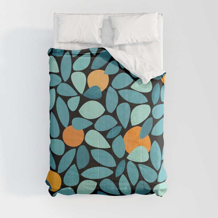 Mid Century Botanical Woodblock Abstract Design Comforter