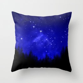 Blue Galaxy Forest Night Sky Throw Pillow