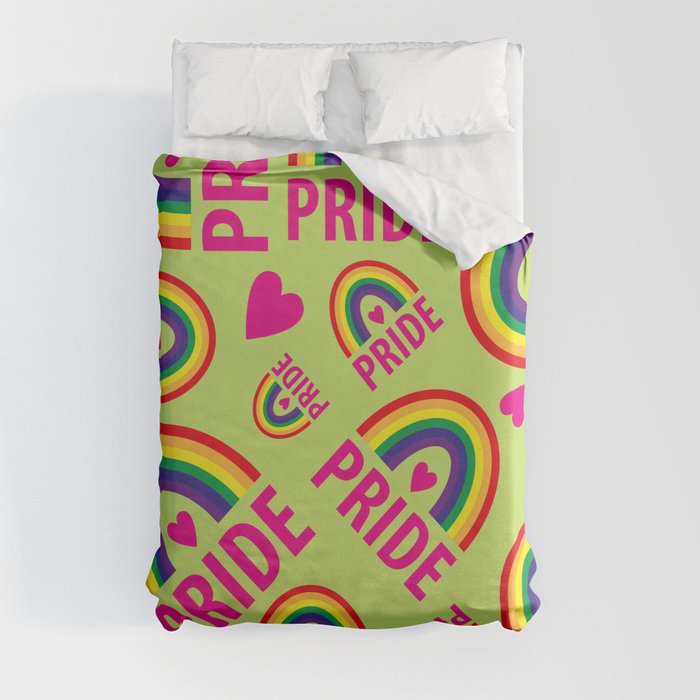 Rainbow Pride and Pink Hearts Duvet Cover