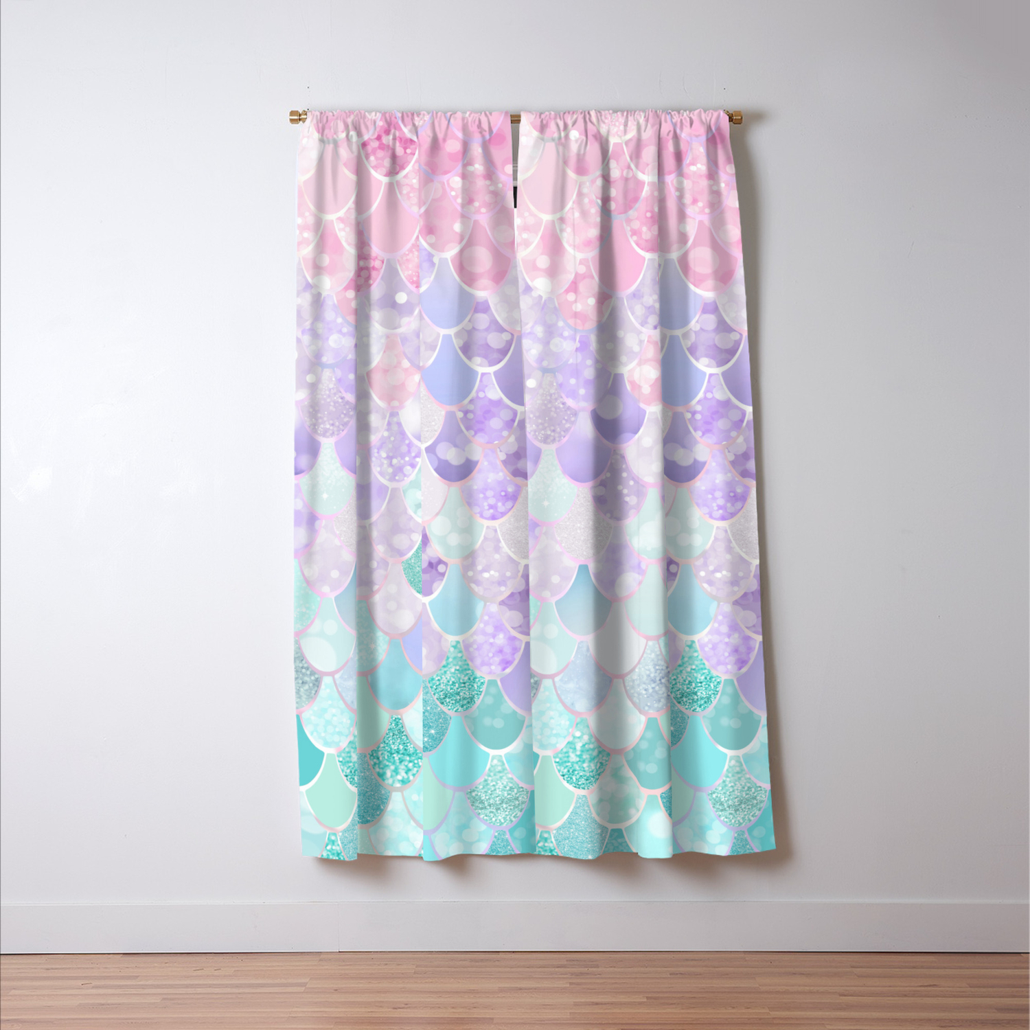 Cute Mermaid Pattern Light Pink Purple Teal Blackout Curtain By