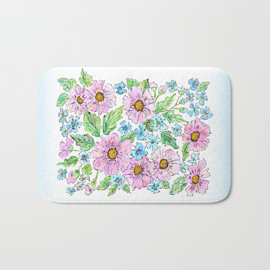 Colorful floral pattern . 1 Bath Mat