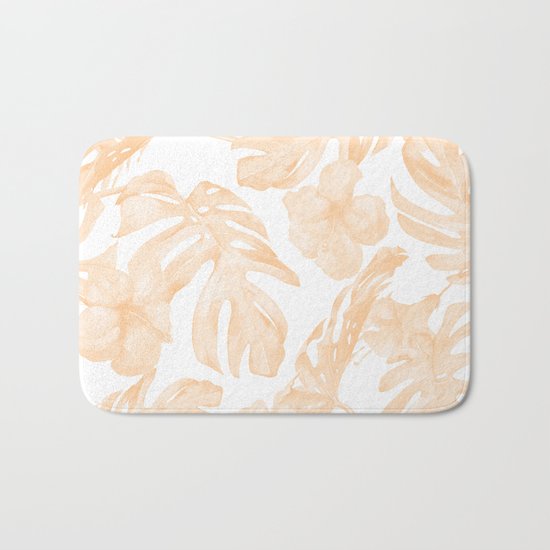 Island Vacation Hibiscus Palm Leaf Coral Apricot Orange Bath Mat