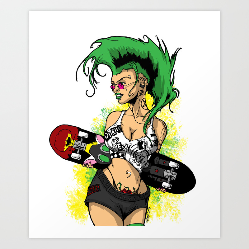 Punk Skater Girl Art Print by Larry