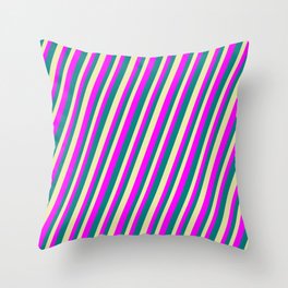 [ Thumbnail: Pale Goldenrod, Fuchsia, and Teal Colored Striped Pattern Throw Pillow ]