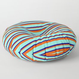 [ Thumbnail: Aquamarine, Blue & Red Colored Striped/Lined Pattern Floor Pillow ]