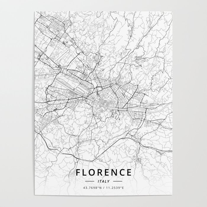 Florence, Italy - Light Map Poster
