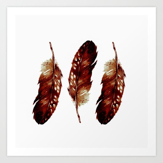 Three Feathers Brown Art Print
