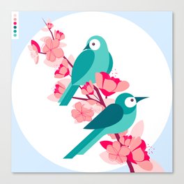 spring birds and flowers Canvas Print