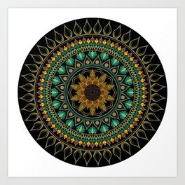 Mandala negra girasol Art Print