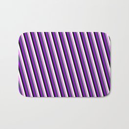 [ Thumbnail: Colorful Violet, Dark Slate Gray, Dark Violet, Black & White Colored Lines/Stripes Pattern Bath Mat ]