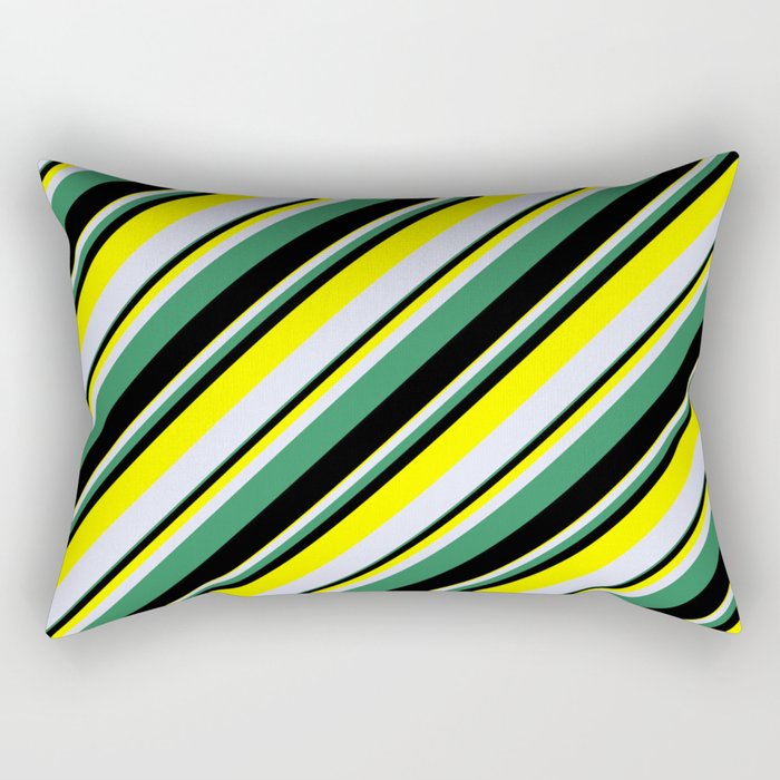 Sea Green, Black, Yellow, and Lavender Colored Stripes Pattern Rectangular Pillow
