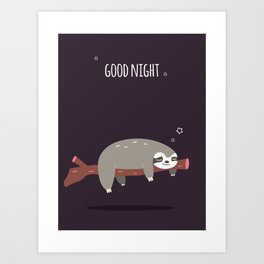 Sloth card - good night Art Print
