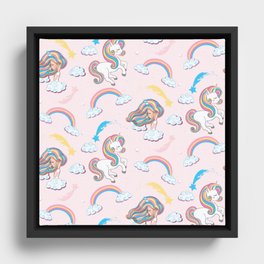 Rainbow unicorn & girl Framed Canvas