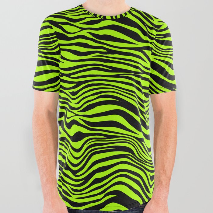 Neon Green Zebra Pattern All Over Graphic Tee