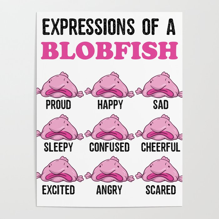 Expressions of Blobfish | Funny Ugly Fish Meme Poster