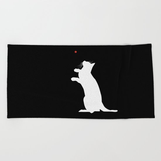 Cat and Laser Cute Minimalistic Animal Portrait Beach Towel