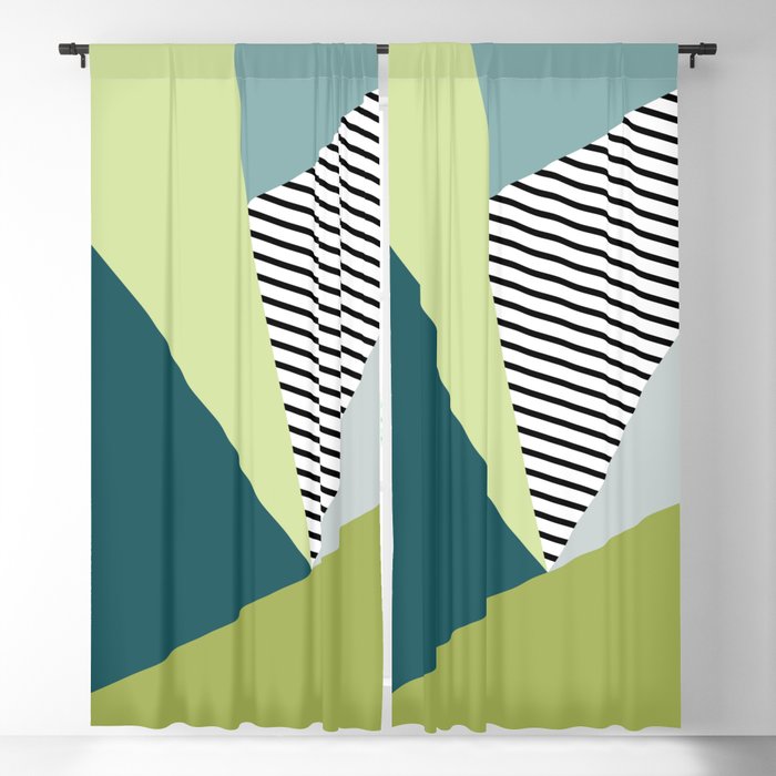 Green and blue abstract geometric design Blackout Curtain