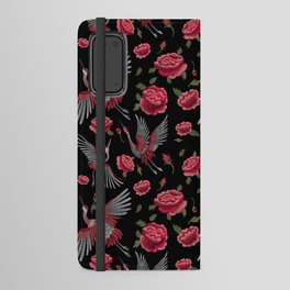 Embroidered Crane Birds & Roses Android Wallet Case