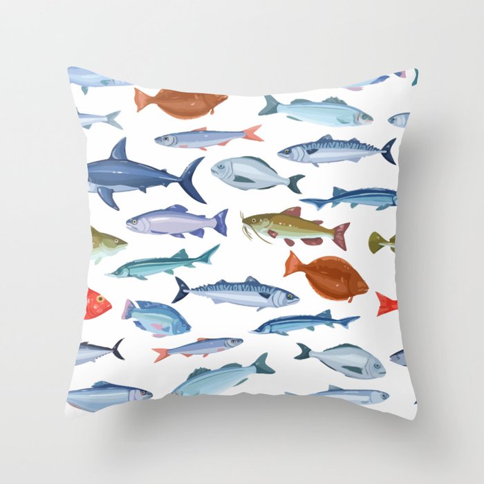 Seamless fish Throw Pillow