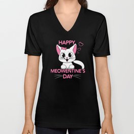 Pet Cat Animal Hearts Meow Valentines Day V Neck T Shirt