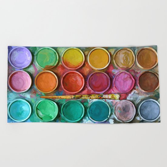 Watercolor Palette Digital Painting Beach Towel By Digitalizedteam Society6
