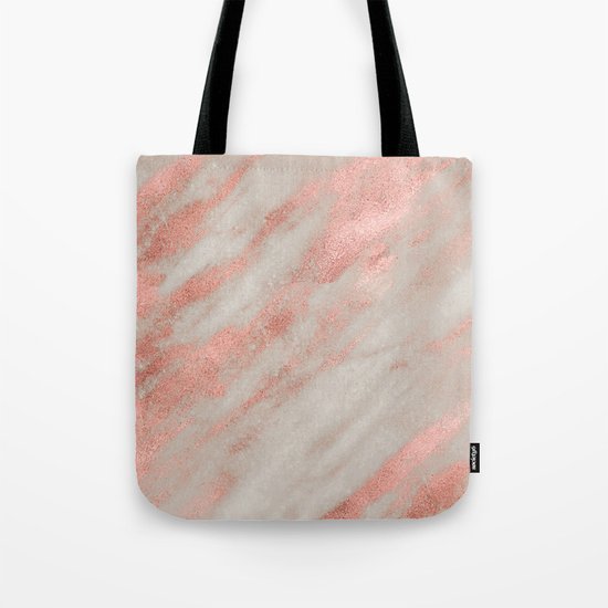 Marble Rose Gold White Marble Foil Shimmer Tote Bag