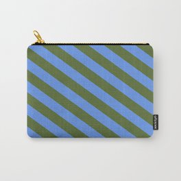[ Thumbnail: Cornflower Blue and Dark Olive Green Colored Lines/Stripes Pattern Carry-All Pouch ]