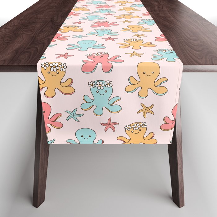 Cute Octopus Pattern, Fun Sea Animals, Colorful Pastel Colors Table Runner